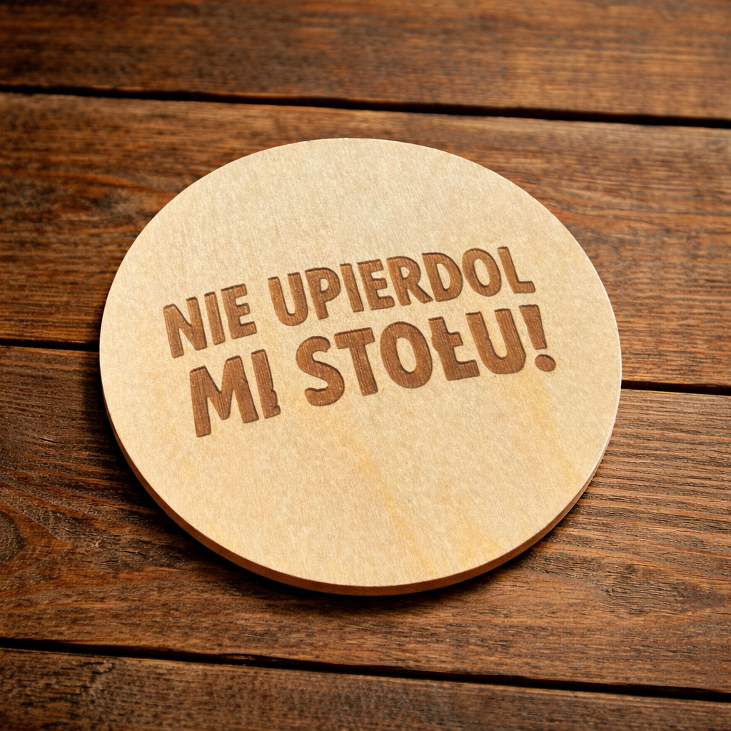 Podkładki pod kubek drewniane Nie upierdol mi stołu śmieszny prezent 4szt - obrazek 3
